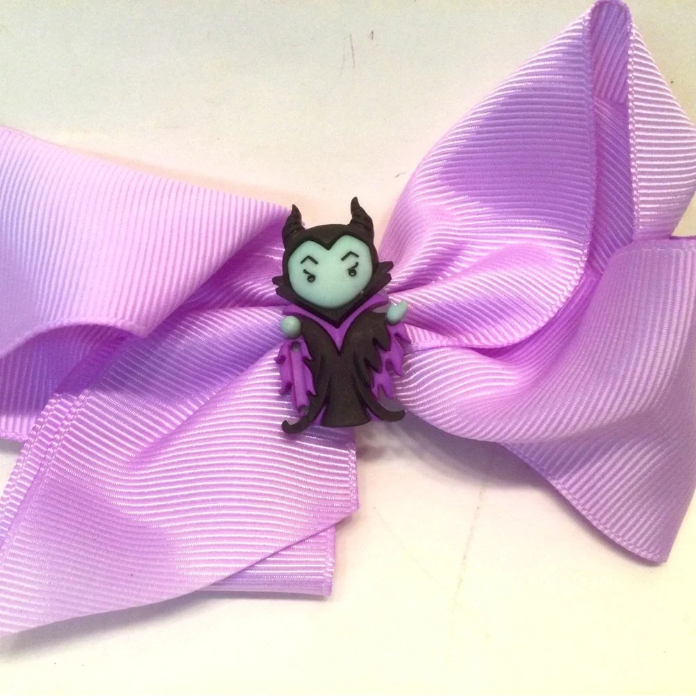 Disney Maleficent Hair Bow Clip Bling LRG 5” Purple Villain Barrette Pony Tail